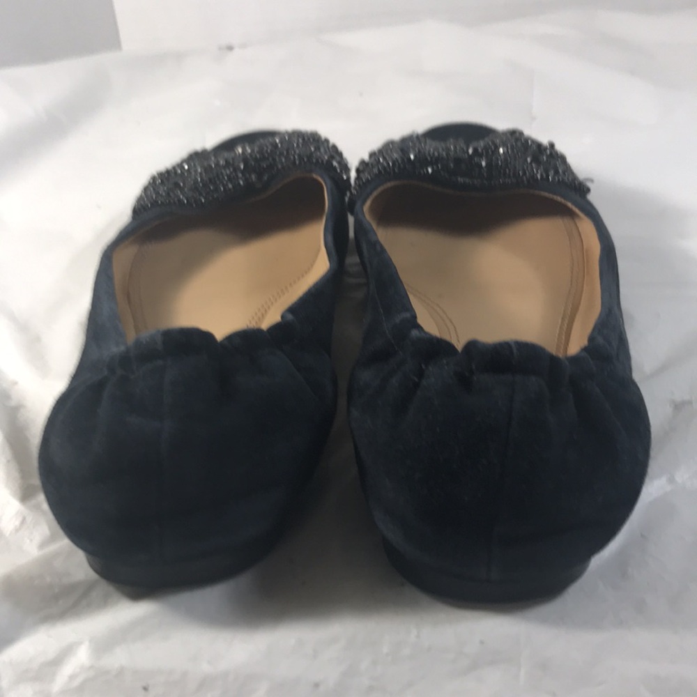 Tory Burch Women's Black Suede With Black Crystal Bows Slip On Ballet Flats - Picture 5 of 9